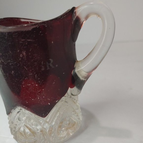 Antique Souvenir YORK, NEBRASKA Ruby Red Red Glass Mug Creamer Crystal Cup 1910 - Picture 3 of 8